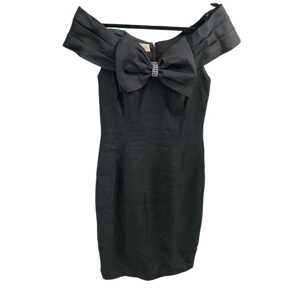 AJ‎ Bari Vtg 90s Black Off the Shoulder Big Bow Accent Cocktail Party Dress Sz 8